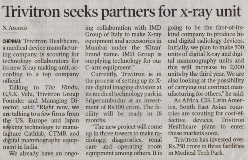 Trivitron seeks partners for x-ray unit
