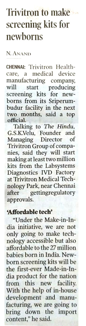 Trivitron to make screening kits for new borns