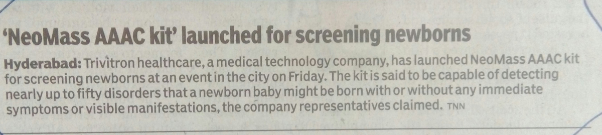 NeoMass AAAC Kit launched for screening newborns