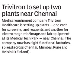 Trivitron to set up to two plans near chennai