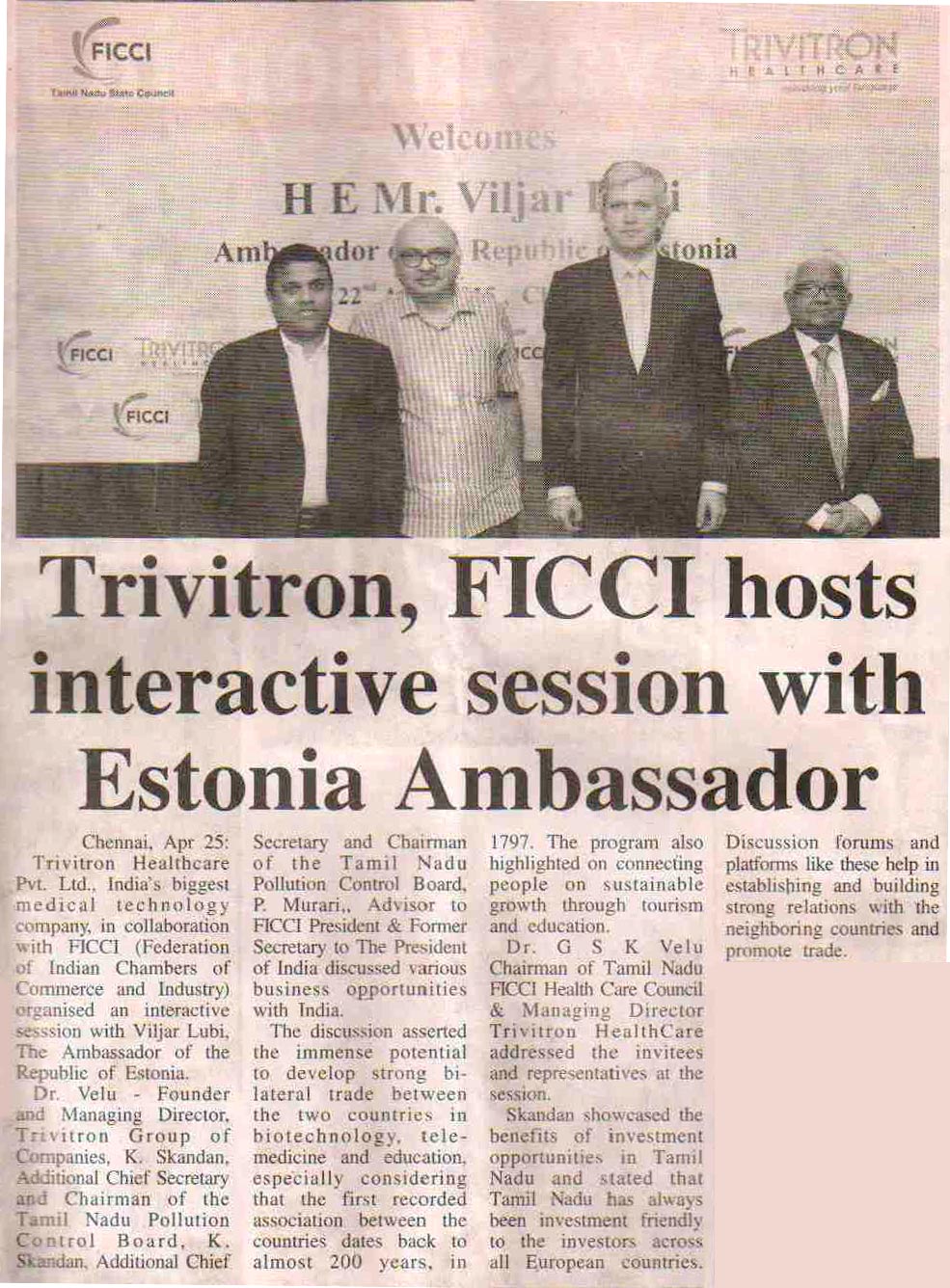 Trivitron, FICCI hosts interactive session with Estonia Ambassador