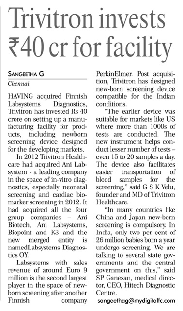 Trivitron invests 40 crore for facility