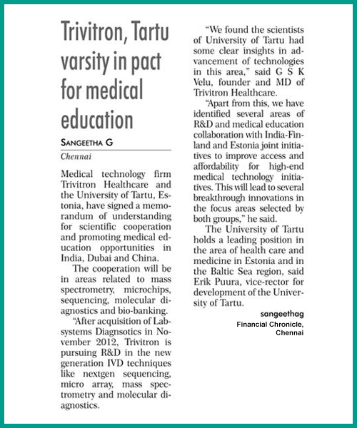 Trivitron,Tartu varsity in pact for medical education