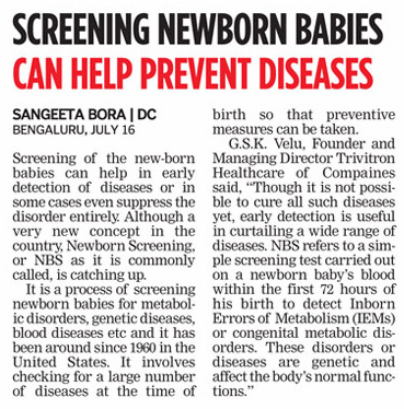 Screening Newborn babies can help prevent diseases - Sangeetha Bora