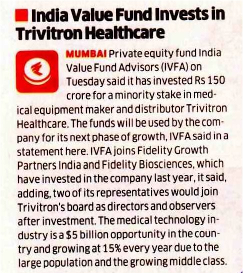 India Value fund invests in Trivitron Healthcare