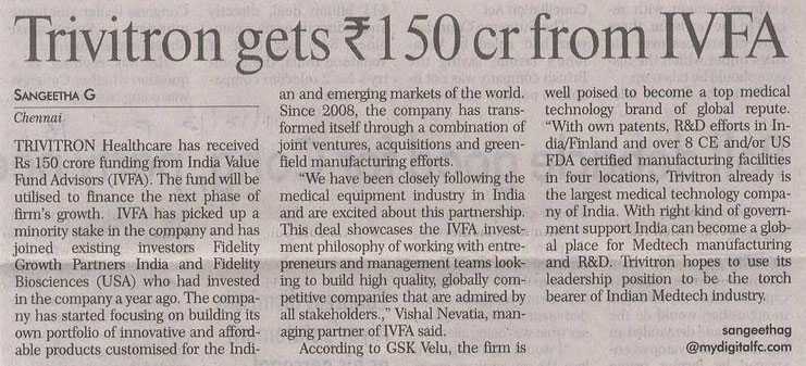 Trivitron gets 150 crore from IVFA