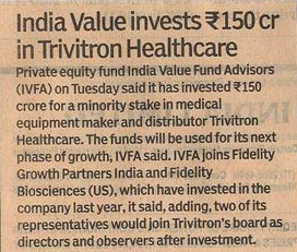 India value invests 150 crore in Trivitron Healthcare