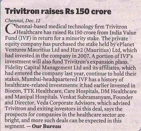 Trivitron raises Rs 150 crore