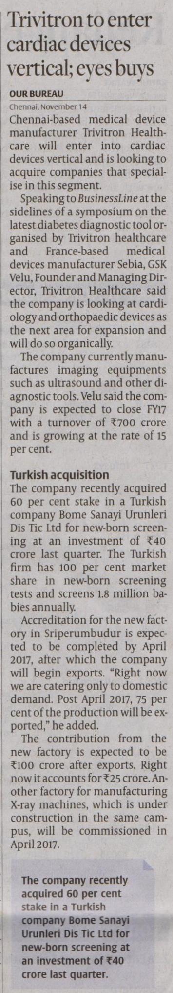 Trivitron to enter into cardiac devices vertical