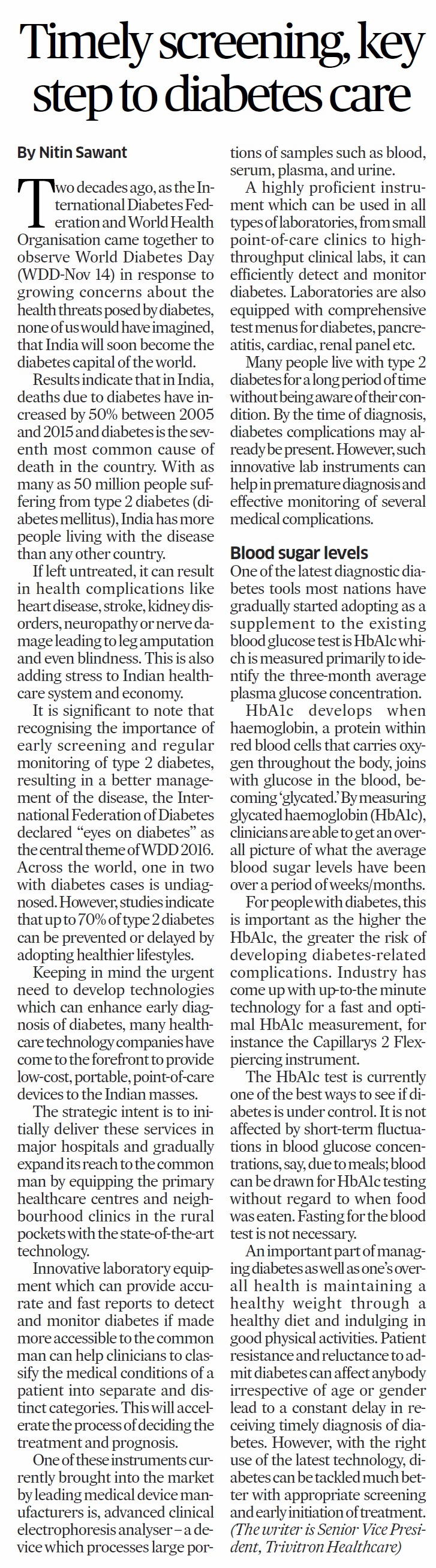 Timely screening, key step to diabetes care