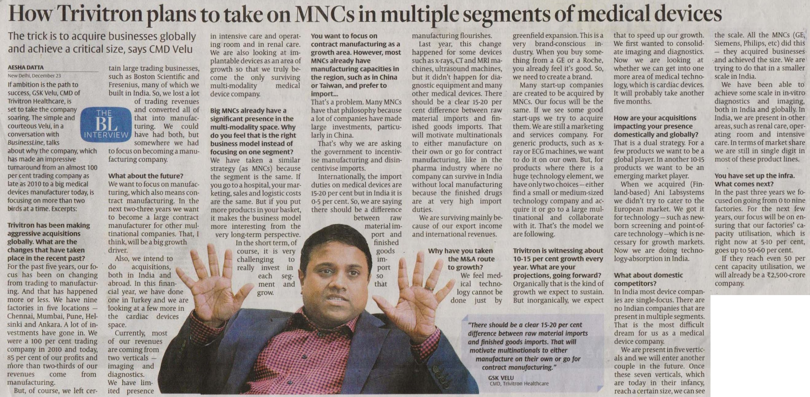 How Trivitron plans to take MNC's in multiple segments of medical devices