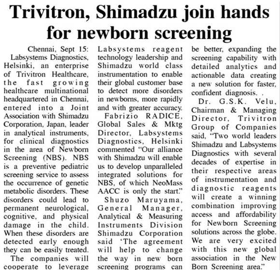 Trivitron, Shimadzu join hands for NBS