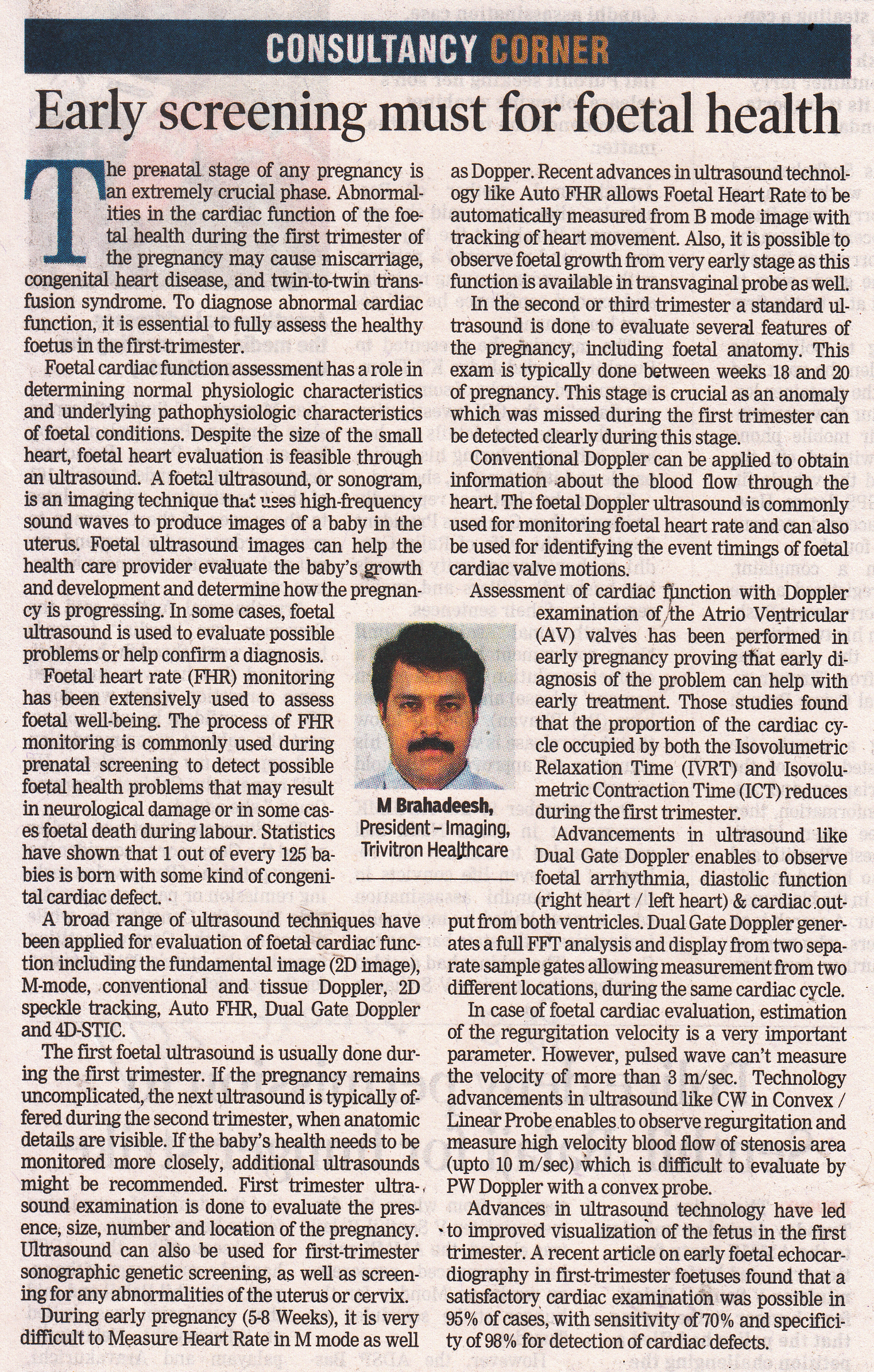 Early screening must for foetal health