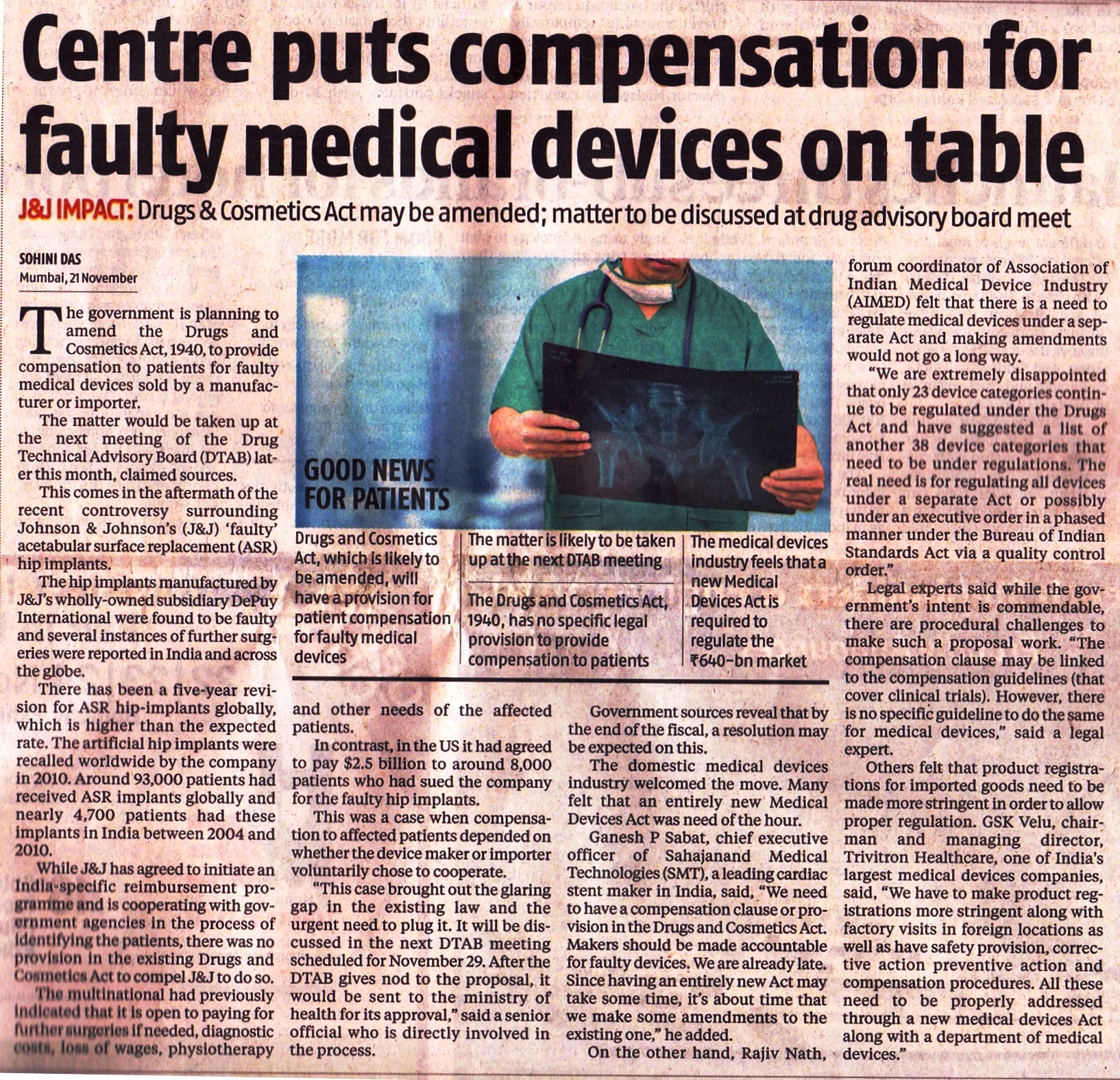 Centre puts compensation for faulty medical devices on table