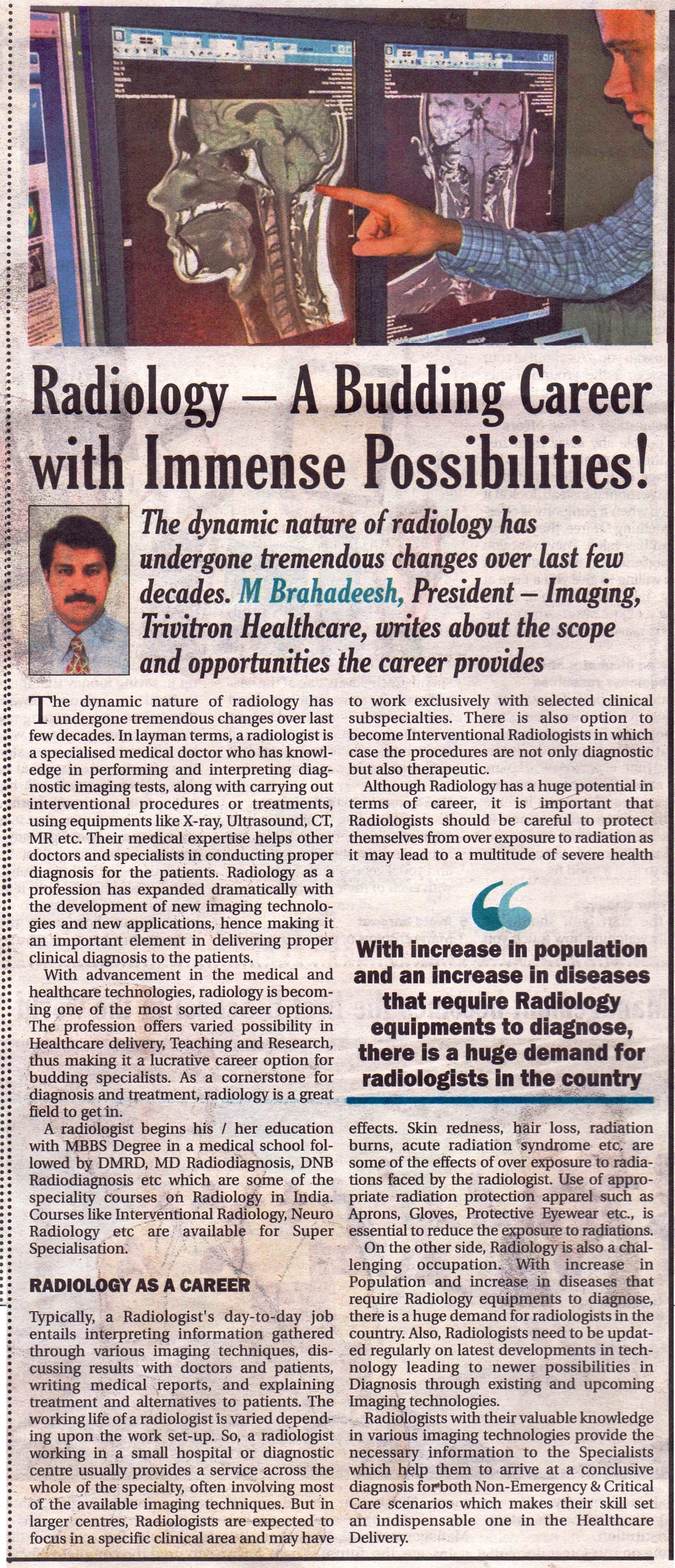 Radiology - A Budding Career with Immense Possibilities