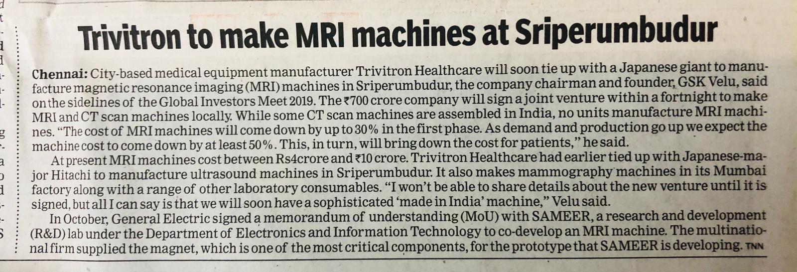 Trivitron to make MRI screens at Sriperumbudur