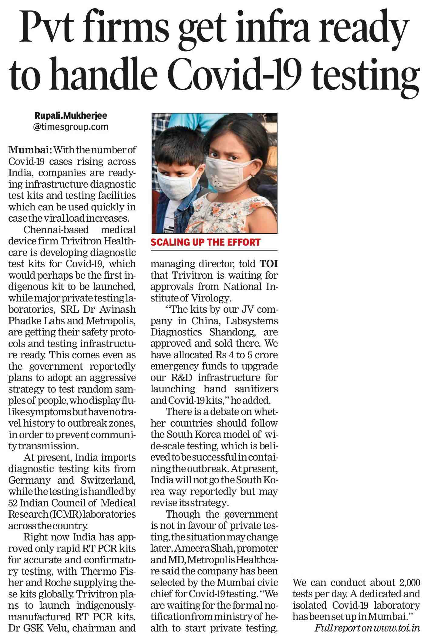 Pvt firms get infra ready to handle Covid-19 testing