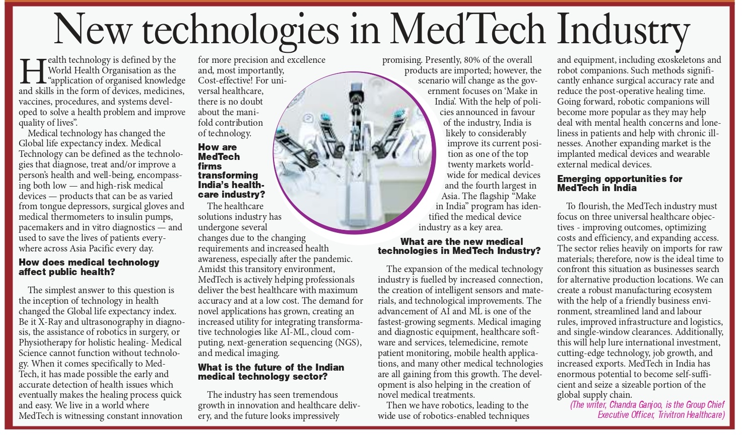 New Technologies in MedTech Industry