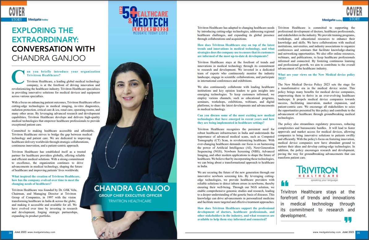 Ms. Chandra Ganjoo is featured in Medgate's 50 Healthcare & MedTech Leaders 2023
