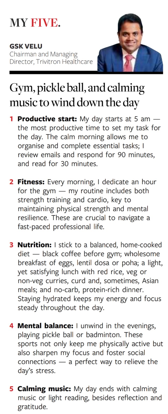 Gym, pickle ball, and calming music to wind down the day